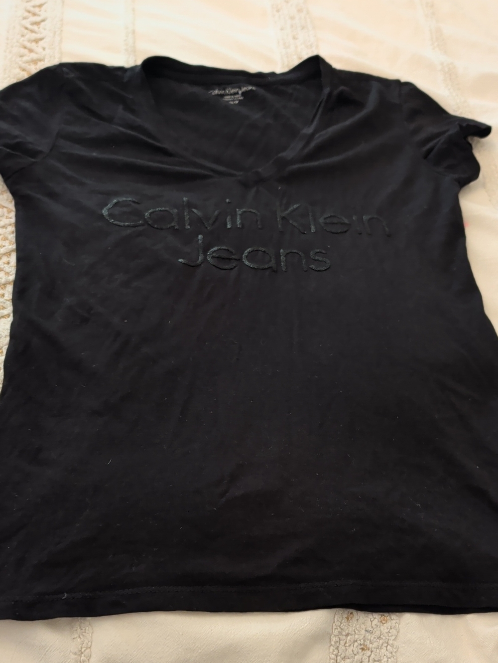 Calvin Klein Black V-Neck Logo Short Sleeve Tee